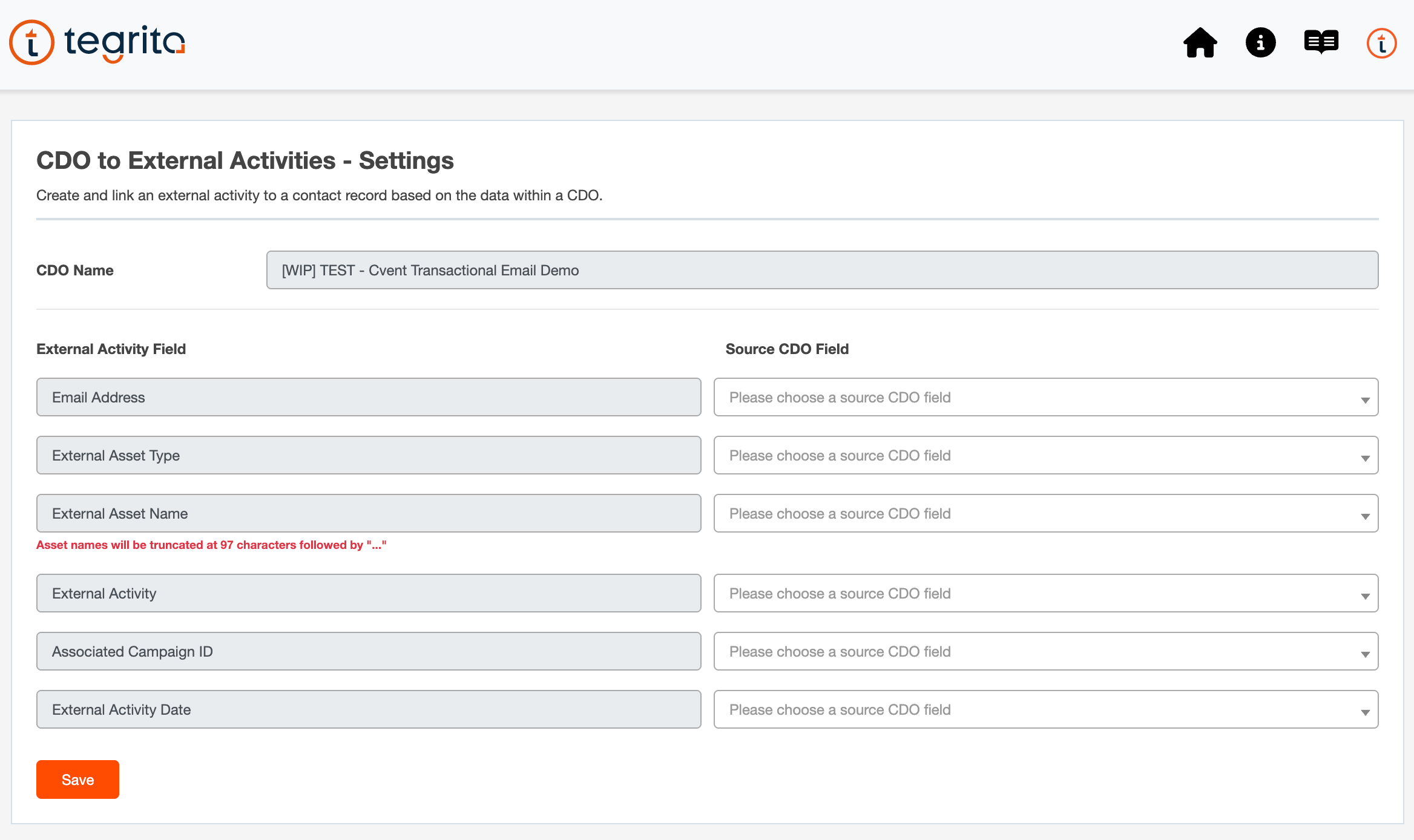 CDO to External Activities configuration dialog