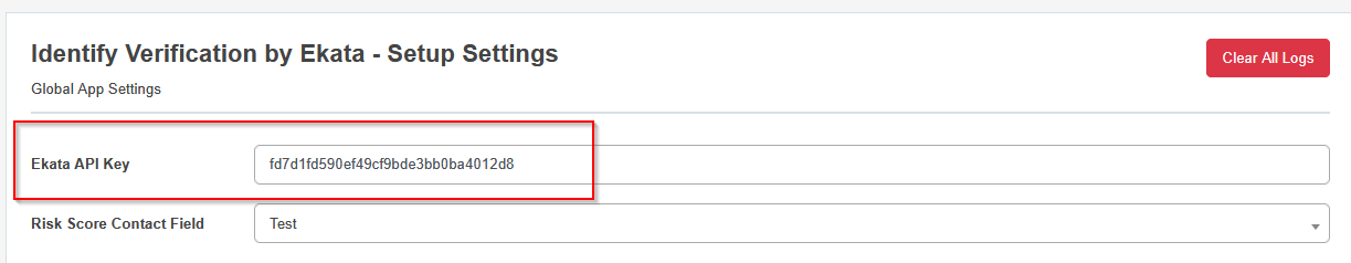 Ekata API Key global setting
