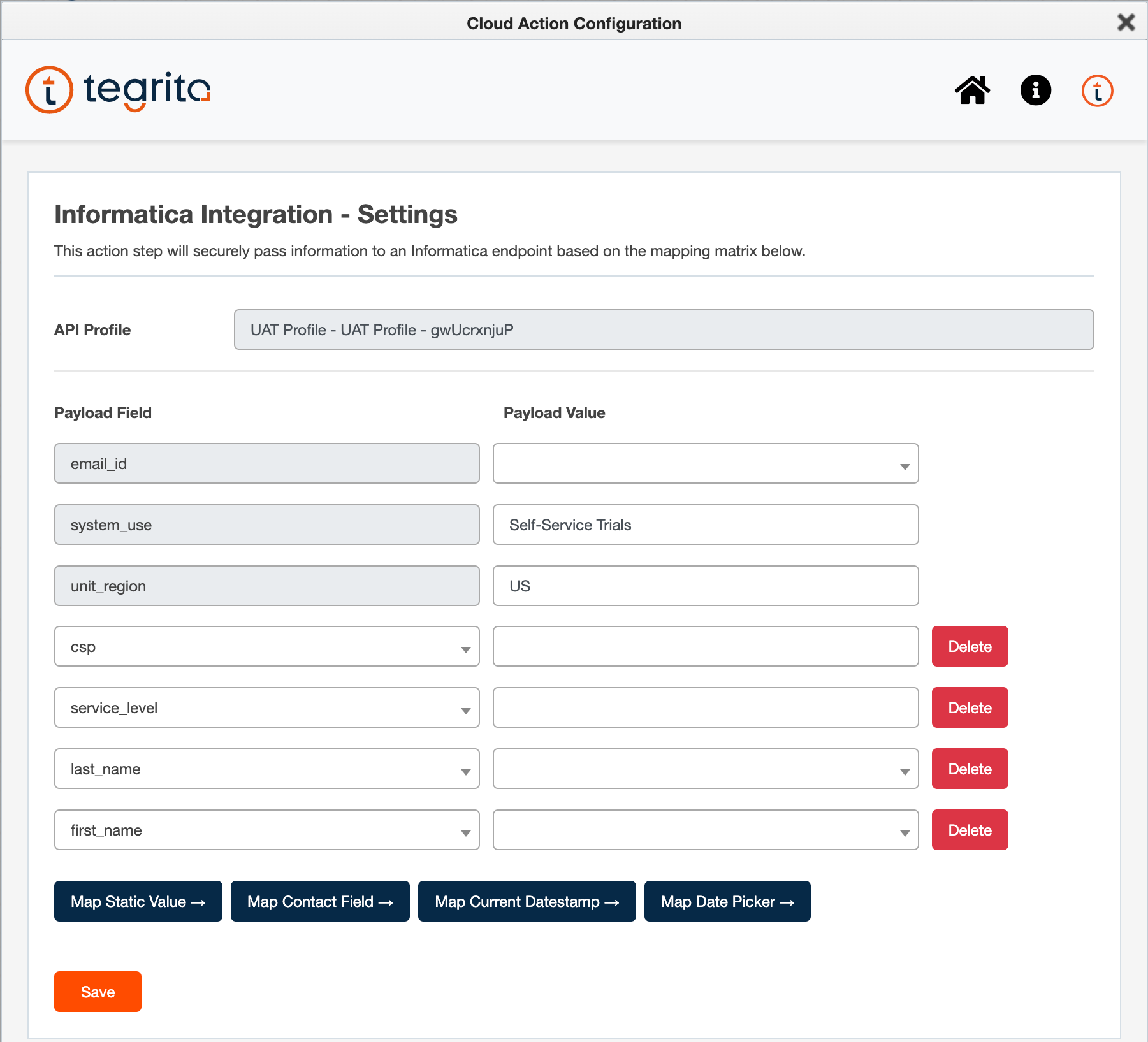 Informatica step configuration