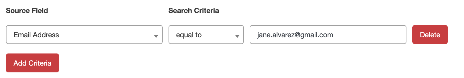 Source field and search criteria